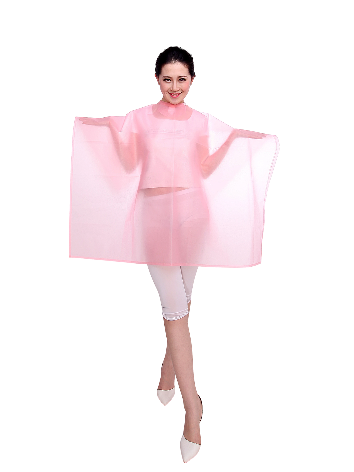 Pink shampoo cape on mannequin
