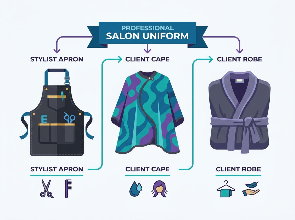 Professional salon uniform including capes and aprons