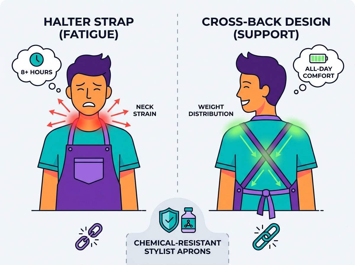 Stylist wearing a chemical-resistant apron in a salon
